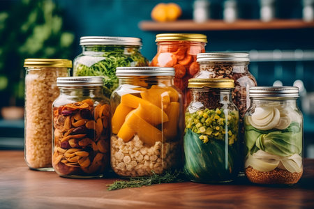 Zero Waste Lifestyle - An image showcasing reusable containers, composting practices. Generative ai.の素材