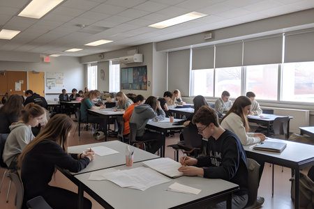 A photo of a classroom with students engaged in learning. Generative Ai.の素材