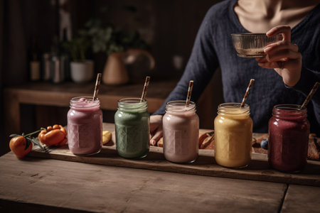 Lifestyle photograph featuring drinking smoothies. Generative Ai.の素材