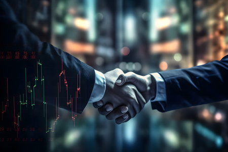 Crypto or Investing Business handshake on finance prosperity and money technology asset background . Generating Aiの素材