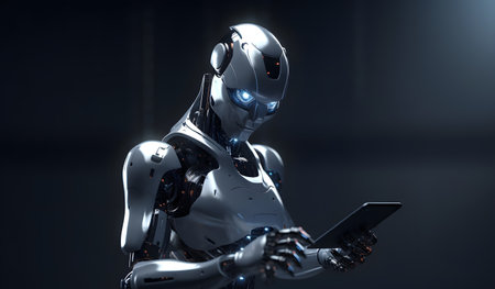 Chatbot 3D illustration concept. Chat GPT app that uses natural language processing to engage in conversation with users. It can assist with tasks. 3D Illustration. Generative AI.の素材