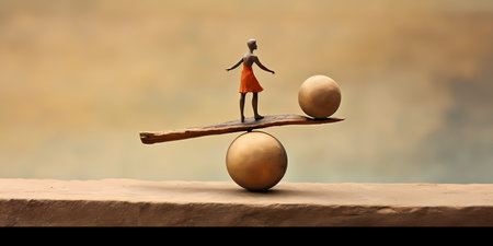 Balancing Act: A whimsical image featuring a person balancing on top of an object, embodying balance, stability, and focus in life. Generative aiの素材