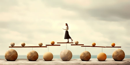 Balancing Act: A whimsical image featuring a person balancing on top of an object, embodying balance, stability, and focus in life. Generative aiの素材