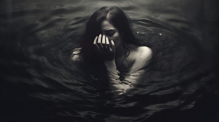 The Depths of Despair: A hauntingly beautiful image portraying deep emotional pain and vulnerability. Generative ai.の素材