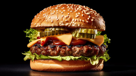 Satisfy your cravings with this mouthwatering image of a juicy burger and crispy fries. Generative ai.の素材
