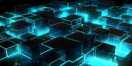 Futuristic cyberspace background, 3d style of data processing. Futuristic technology. Colorful cubes.の素材