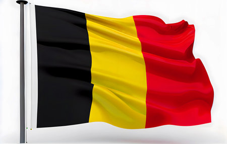 Flag of Belgium with flag pole waving in wind. 3D style.の素材