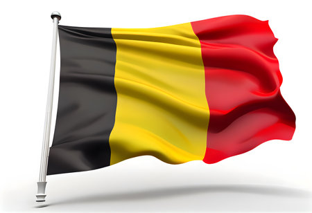 Flag of Belgium with flag pole waving in wind. 3D style.の素材