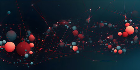 Circular map of data points and lines, on a blue background, in the style of fluid networks. Technology background.の素材