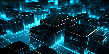 Futuristic cyberspace background, 3d style of data processing. Futuristic technology. Colorful cubes.の素材