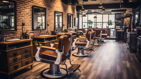 A barber shop with a vintage aesthetic showcasing the history and tradition of the shop.の素材