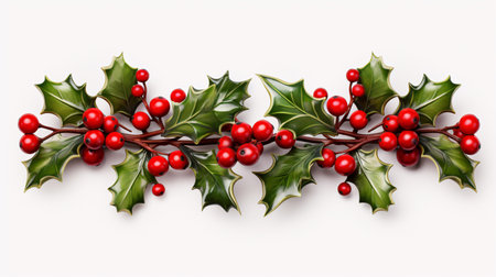 Festive Holly adornment, standing alone on a pallid hue.の素材