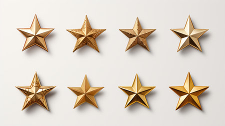 Gold stars isolated on a pristine white surface.の素材
