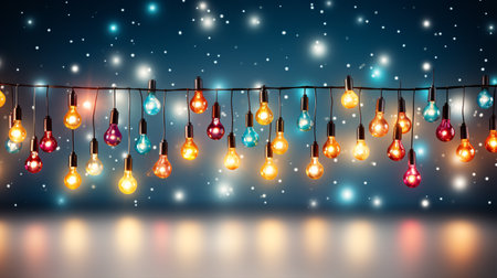An illumination of festive lights is presented isolatedly on a luminous backdrop.の素材
