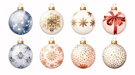 Set of creative Merry Christmas balls for Christmas tree decoration. Watercolor collection.の素材