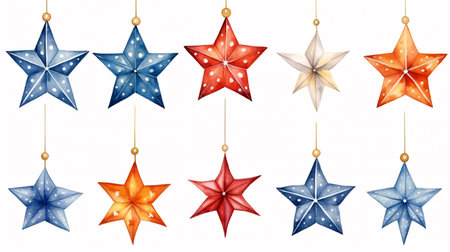 Watercolor Christmas stars. Christmas decorations, decorative elements. Hand drawn watercolor illustration set/の素材