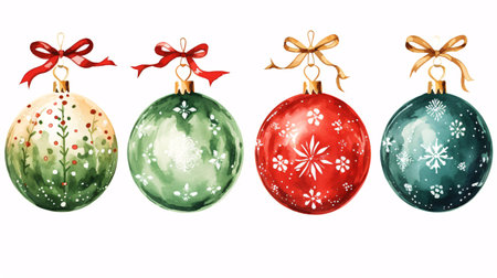 Set of creative Merry Christmas balls for Christmas tree decoration. Watercolor collection.の素材
