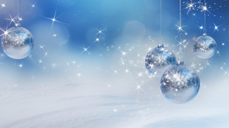 Sparkling Christmas ornaments Christmas balls on a snowy background. Copy space.の素材
