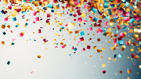 Confetti fluttering gracefully in festive hues celebrates New Year, birthdays, and Valentine's Day.の素材