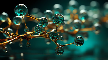 Green Hydrogen H2 gas molecule. Production of green hydrogen energy powered by renewable electricity, sustainable alternative. 3D style.の素材