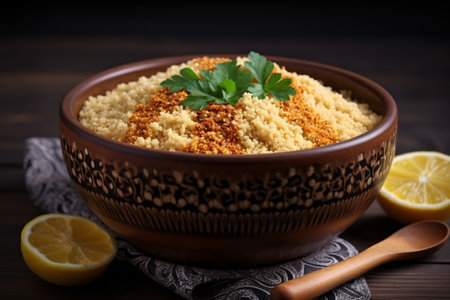 Bowl with Brazilian farofa. Made with manioc flour. South American cuisine. Latin America.の素材