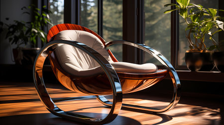 Eye-catching 3D render of a sleek, modern chair with stunning lighting and shadowsの素材