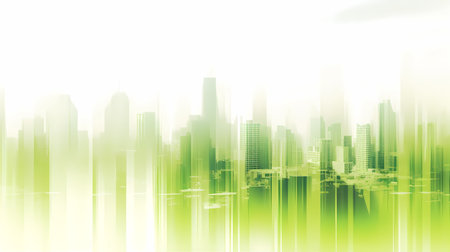 Blurred bright day in the city. Green colors. Motion of the city. Background with bokeh and summer vibe.の素材