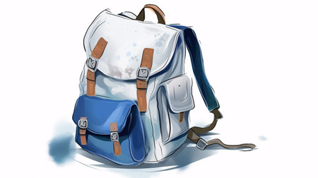 School backpack on white background. Back to school concept.の素材