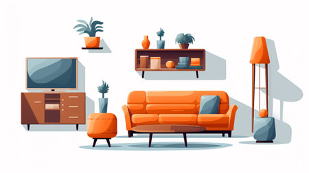Furniture for living room set isolated on white backgroundの素材