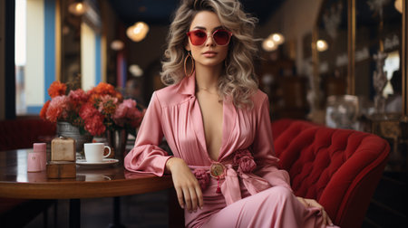 Stylish fashionista posing confidently in a trendy outfit, setting new style goals.の素材