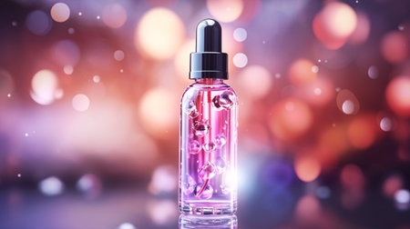 Experience the Power: 3D Hydrating Serum! Illuminate Your Skin with Molecules and Light Bokeh. Discover the Science of Effective Skincare Formulaの素材