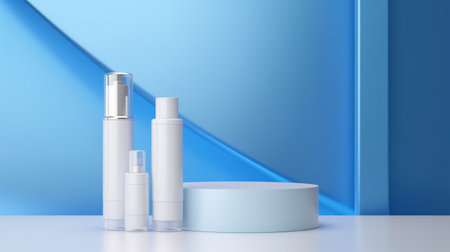 Elevate Your Beauty Product Advertising with a Blue-Themed Podium Templateの素材