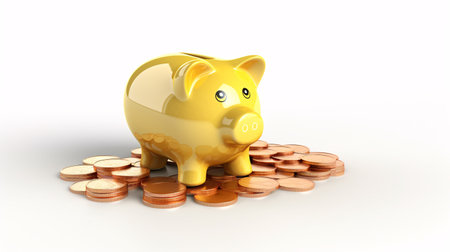 Piggy coin bank in 3D style isolated on white backgroundの素材