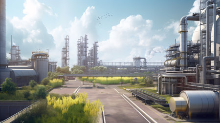 Green oil fuel factory industry for good environment ozone air low carbon footprint production concept.の素材