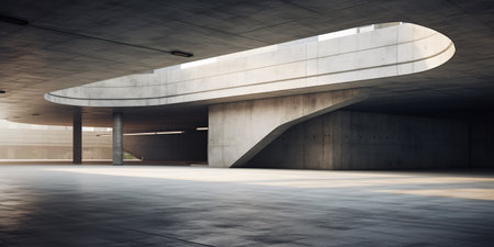 3d style of modern concrete architecture. Empty cement floor car parkの素材