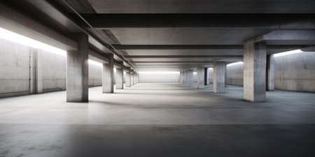 3d style of modern concrete architecture. Empty cement floor car parkの素材