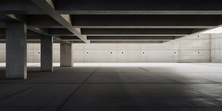 3d style of modern concrete architecture. Empty cement floor car parkの素材