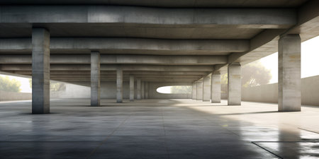 3d style of modern concrete architecture. Empty cement floor car parkの素材
