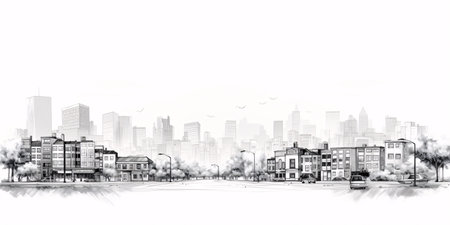 Cityscape Sketch, Sketch. Urban Architecture - Illustration on white background copy spaceの素材