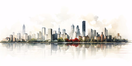 Cityscape Sketch, Sketch. Urban Architecture - Illustration on white background copy spaceの素材