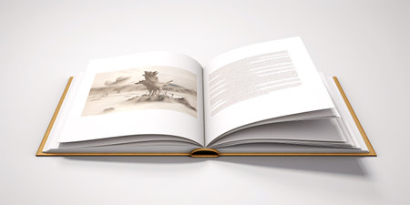Open book side view mockup template isolated on white backgroundの素材