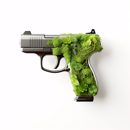 Crime concept of marijuana leaves of cannabis and hangun isolated on white background.の素材
