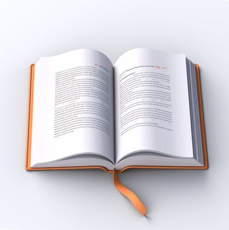 Open book, copy book, diary with white paper blank pages and bookmark. 3d icon. Cartoon minimal style.の素材