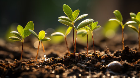 Young plant growing in the morning light and green nature bokeh background , new life growth ecology business financial progress concept, Earth Dayの素材