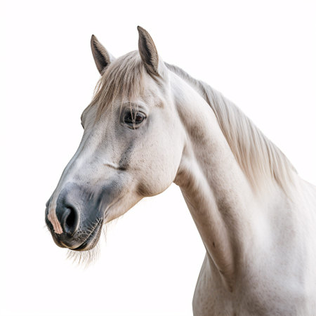 Portrait of a bay horse on a white background. Animals category.の素材