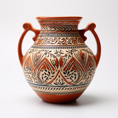 Clay terracota Vase on isolated on white backgroundの素材