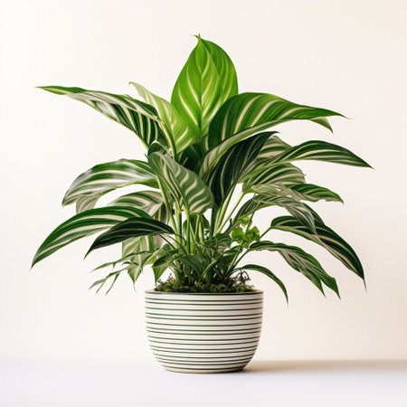 A verdant plant in a pot, isolated against a white background, showcases its natural beauty.の素材