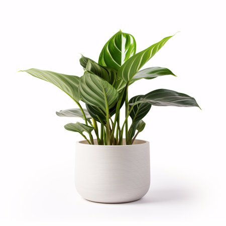 A verdant plant in a pot, isolated against a white background, showcases its natural beauty.の素材