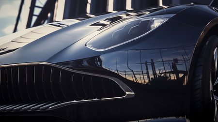 The intricate details of a contemporary luxury sports car's headlight, magnificently showcasedの素材
