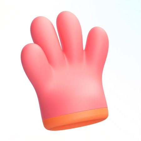 Three-dimensional icon of an oven mitt. Hand protector. Standalone object on a white backgroundの素材